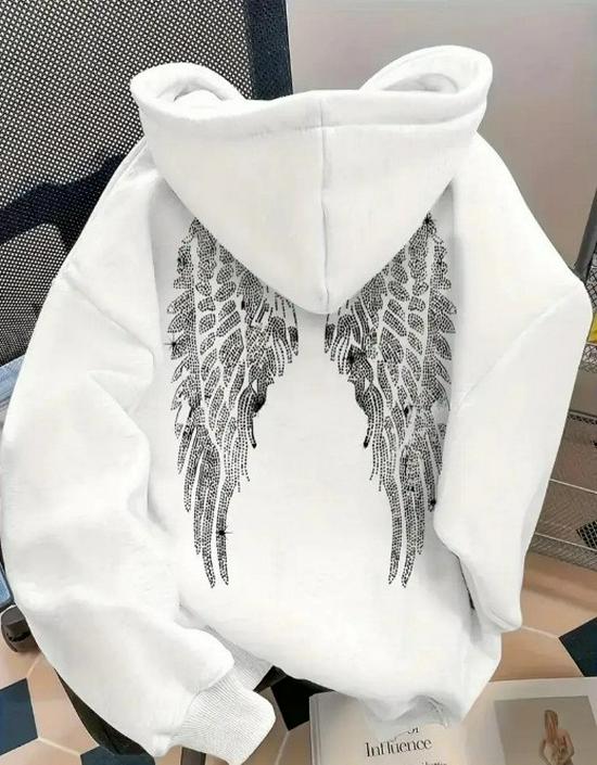 Trendy Wing Print Casual Loose Hoodie