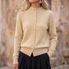 Women's Casual Color Knit Cardigan Sweater with Stand Collar and Button Front