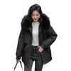 Women Padded Jacket Thickened Plush Lined Coat with Drawstring Waist Winter Warm Puffer