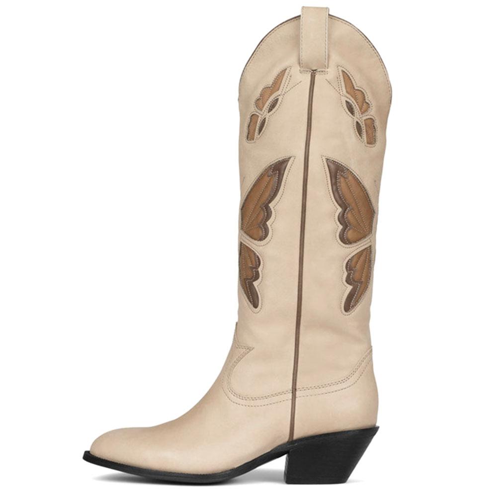 Fashion 2025 Brand New Big size 43 Red Butterfly Cowboy Boots for Women Black Vintage Slip On Cowgirls Knee High Boots Shoes