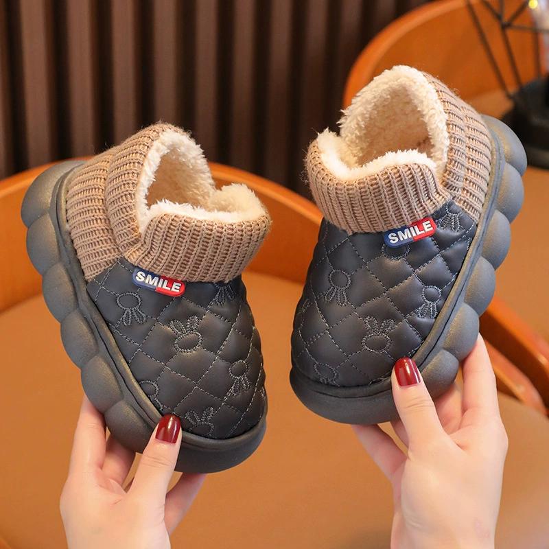 Children's Cotton Shoes for Winter Warm Plus Velvet Thickened Pu Leather Waterproof Soft Bottom Non-slip Cartoon