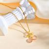 Natural Stone Pink Love Heart Pendant Necklaces For Women, Bowknot Copper Gold Color Chain Necklace Trendy Jewelry For Mom Gift