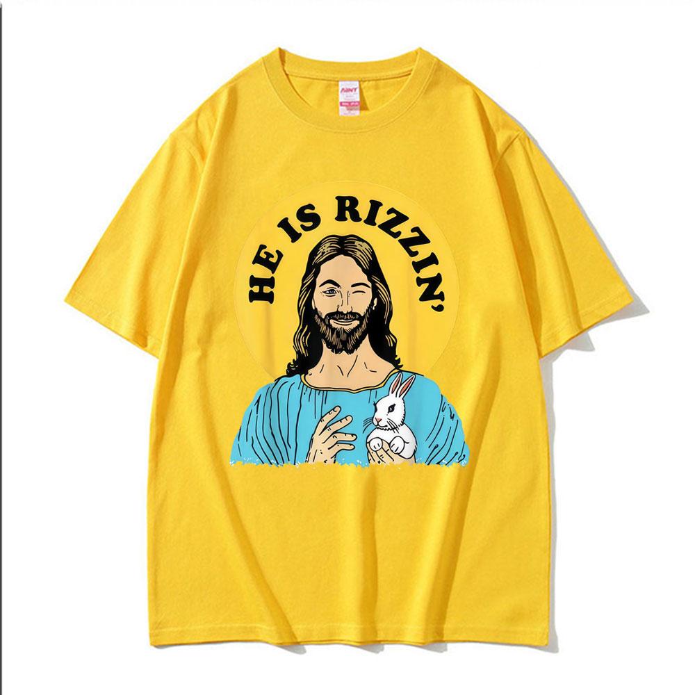 Fashion He Is Rizzin Jesus Funny Meme Graphic T Shirts Men Women Humor Streetwear Tshirts Casual 100 Cotton Oversized Tshirt