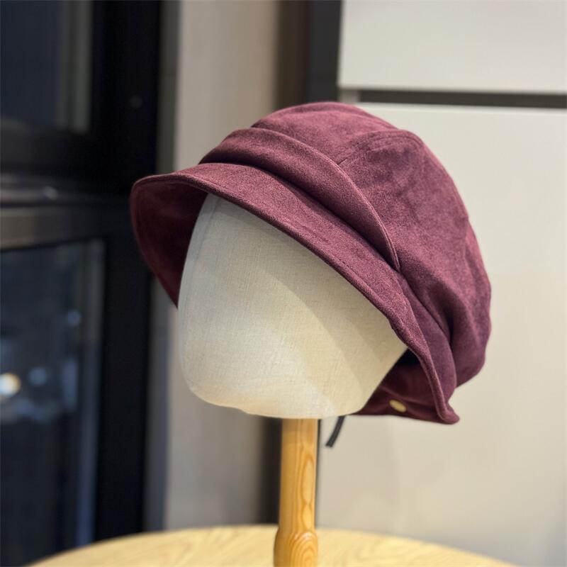 Simple Wind Cotton and Linen Pleated Bucket Hat Women's Spring and Summer Thin Versatile High Sense Literary Newsboy Painter Hat