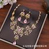 Fashion Necklace And Earrings Set - Leaf And Droplet Wedding Set - Bride's Jewelry Set