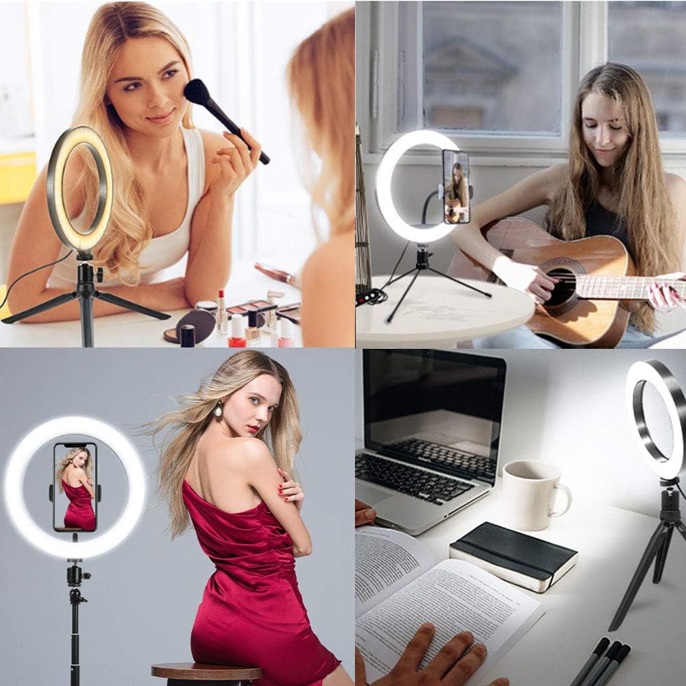 6 Inches LED Selfie Ring Light with Hot Shoe Adapter for Live Stream/Makeup/YouTube Video/Photography, 3 Light Modes