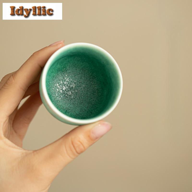 2 pezzi/lotto Tazza da tè in smalto cristallino Fambe da forno Ciotola da tè fatta a mano Brocca Tazza per degustazione del tè Tazze da maestro Jianzhan Articoli per il tè 50ml
