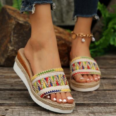 Woman Platform Flip Flops 2024 New Summer Malaysia Women Slipper Wedge Heel Shoes Embroidery Women Wedges Slippers
