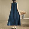 Real Shot Summer New Cotton and Linen Large Size Plaid Vest Skirt Chest Splicing Fungus Edge Sleeveless Dress
