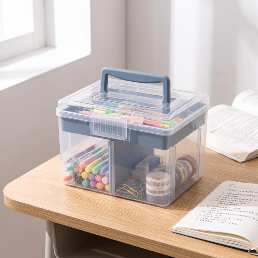 Desktop Storage Box Dustproof with Lid Latching for Desk, Craft Room