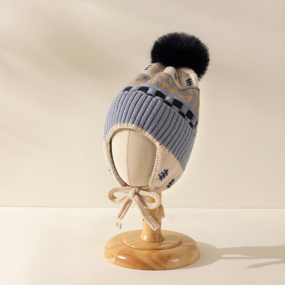 Jacquard Baby Knitted Hat Hairball Kids Earmuffs Cap Fashion Children Beanies Cap  Windproof