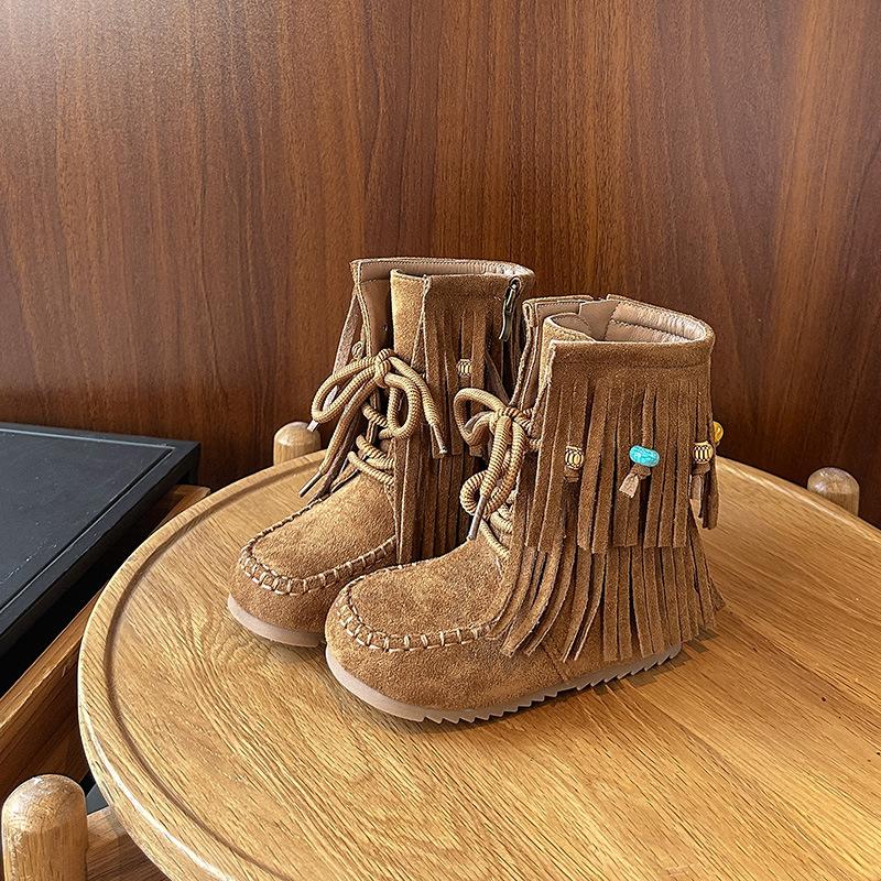 

Botas Retro Girls Shoes Autumn Kids Tassel Ankle Boots Comfort Anti Slip Girls Leather Boots Zapatos De Mujer 23 хаки