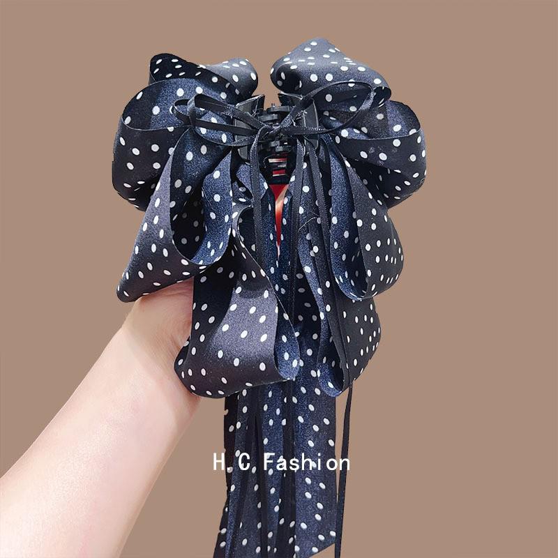Polka Dot Bow Claw Clip: Elegant Women's Hair Accessory