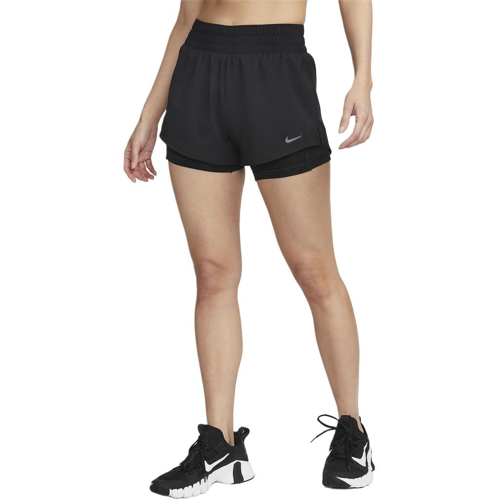 New Nike Dri FIT One Women's Mid Rise 8cm Approx. 2 In 1 Shorts Black DX6013-010