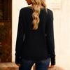Women's Fashion Plus V-neck Button Up Long Sleeved Color Blocked Pullover T-shirt Top