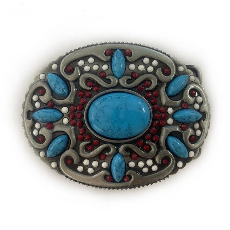 Turquoise Ethnic Oval Gemstone Belt Buckle