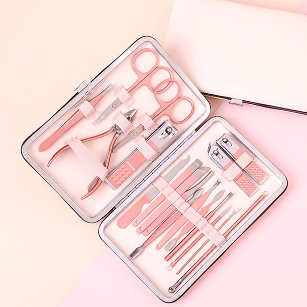 18 In 1 Manicure Set Professional Manicure Pedicure Kit Nail Clippers Set Nail Care Kit Rose Gold