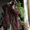 Damen Vintage Korddruck Floral Knopf Patchwork Taschen Wintermäntel Warme Mäntel