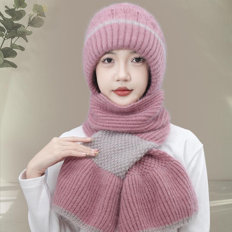 New Wool Hat Women's Autumn and Winter Fleece Thickened Scarf Integrated Snow Hat Squirrel Fleece Warm Internet Celebrity Hat