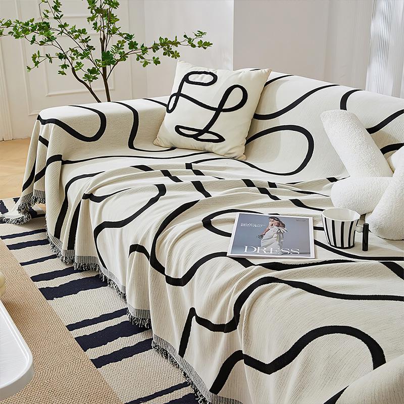 

Black Line Chenille Living Sofa Cover Cloth Soft Sofa Blanket Cover Full Secure Wrap Universal Couch Towel Cover Dust Proof Living Sofa Cloth Towel 180x180cm1pcs