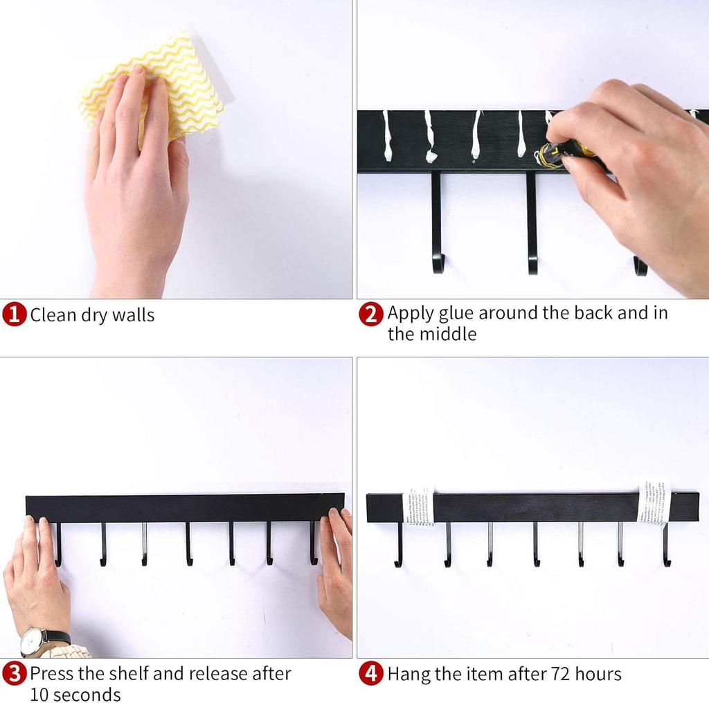 40cm kitchen hanging pole (with 8 hooks) Black