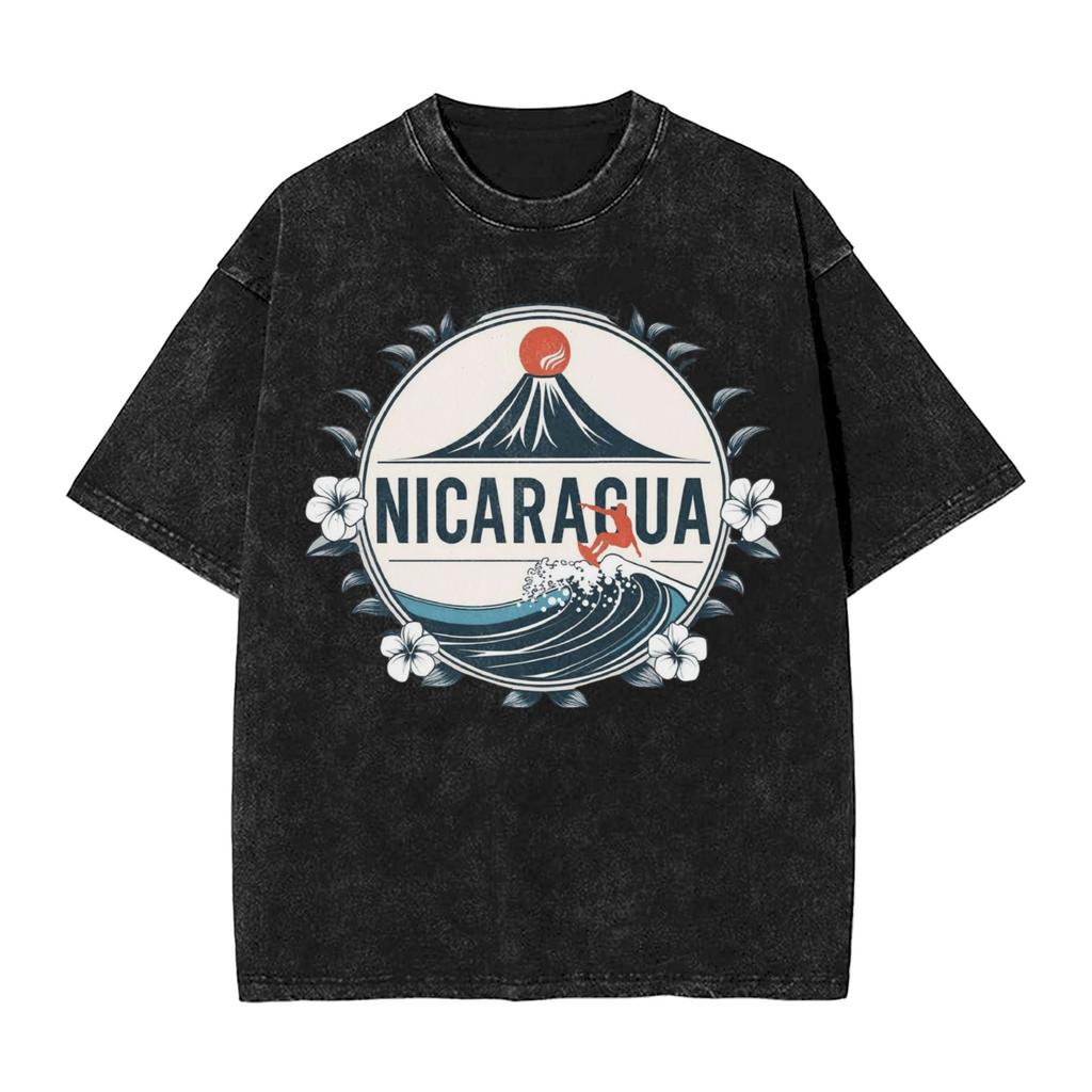 I Love Nicaragua Washed T Shirts Streetwear Hip Hop Vintage T-Shirt Tee Shirt for Wo Short Sleeve Oversize Graphic