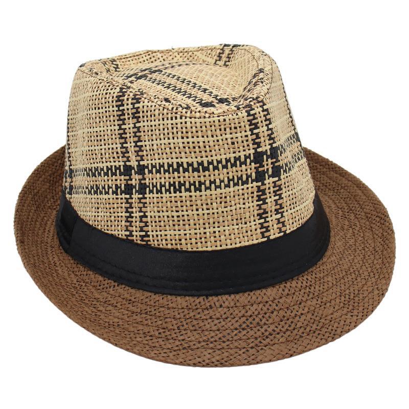 Vintage Strohhut Leinen Kühlender Hut Kurzer Schirm Karierter Schirmstreifen Gestreifte Bar Jazzhut Herren- Und Damenwestern Zylinder