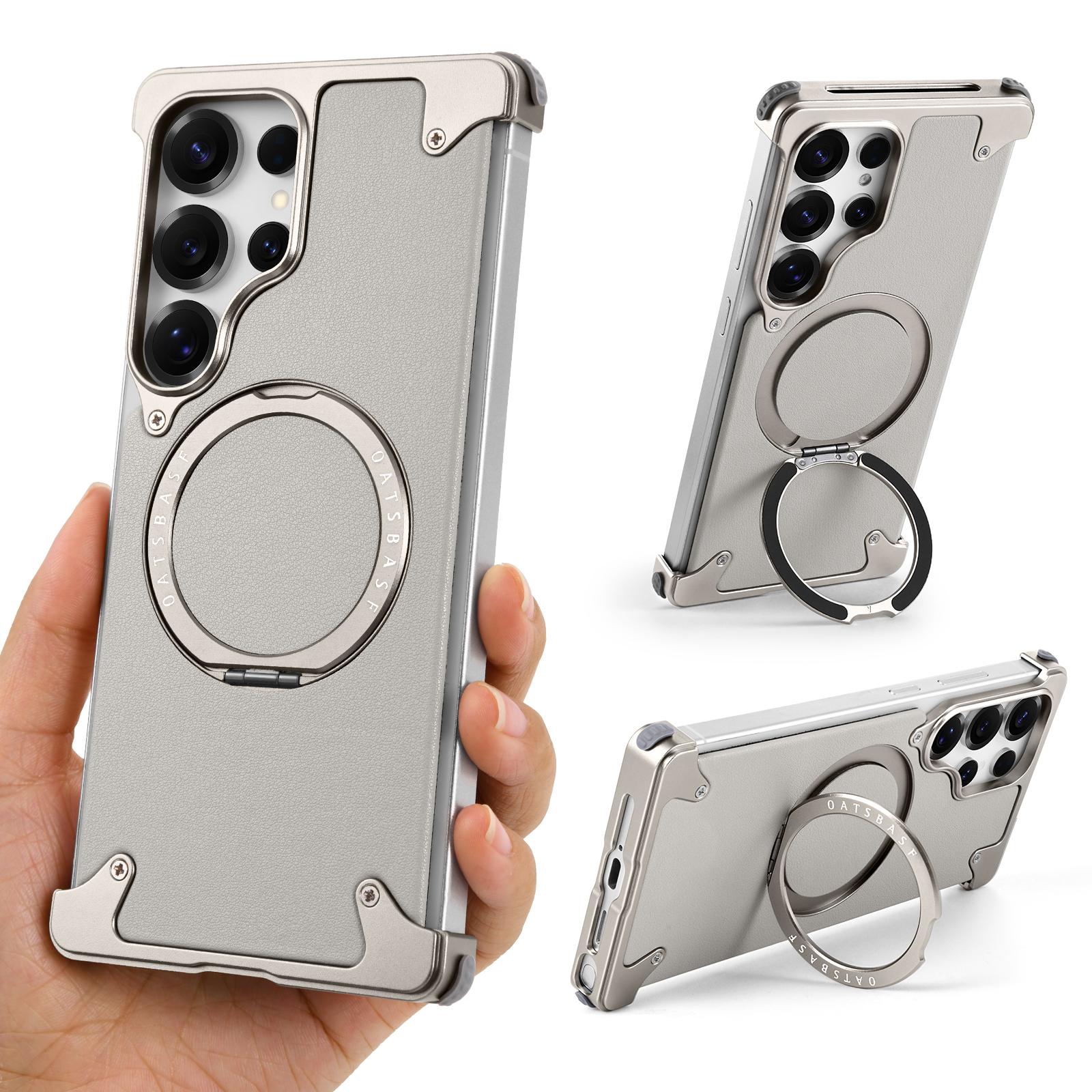 

Eary for Samsung Galaxy S25 Ultra Phone Case Frameless with 360 Rotatable Stand Magsafe Metal Leather Shockproof Protector Cover For S25 Ultra
