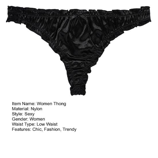 Satin-Tanga für Damen Sexy Niedrige Taille Niedliche Rüschenbesatz Höschen Glatter Seidiger G-String T-Rücken Unterwäsche