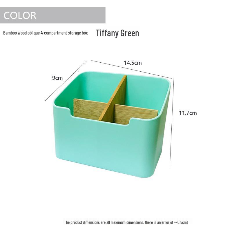 Multifunctional Bamboo & Wood Storage Box: Dividers for Stationery, Makeup, Remote Controls; Partitions Removable.