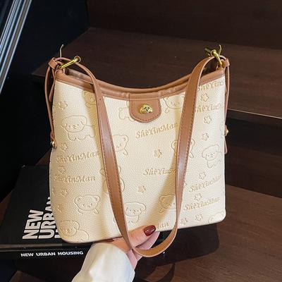 Hot-selling Korean Version Niche Design Cute Printed Bucket Bag Fashionable Versatile Texture Commuting Foreign Style Messenger Bag
