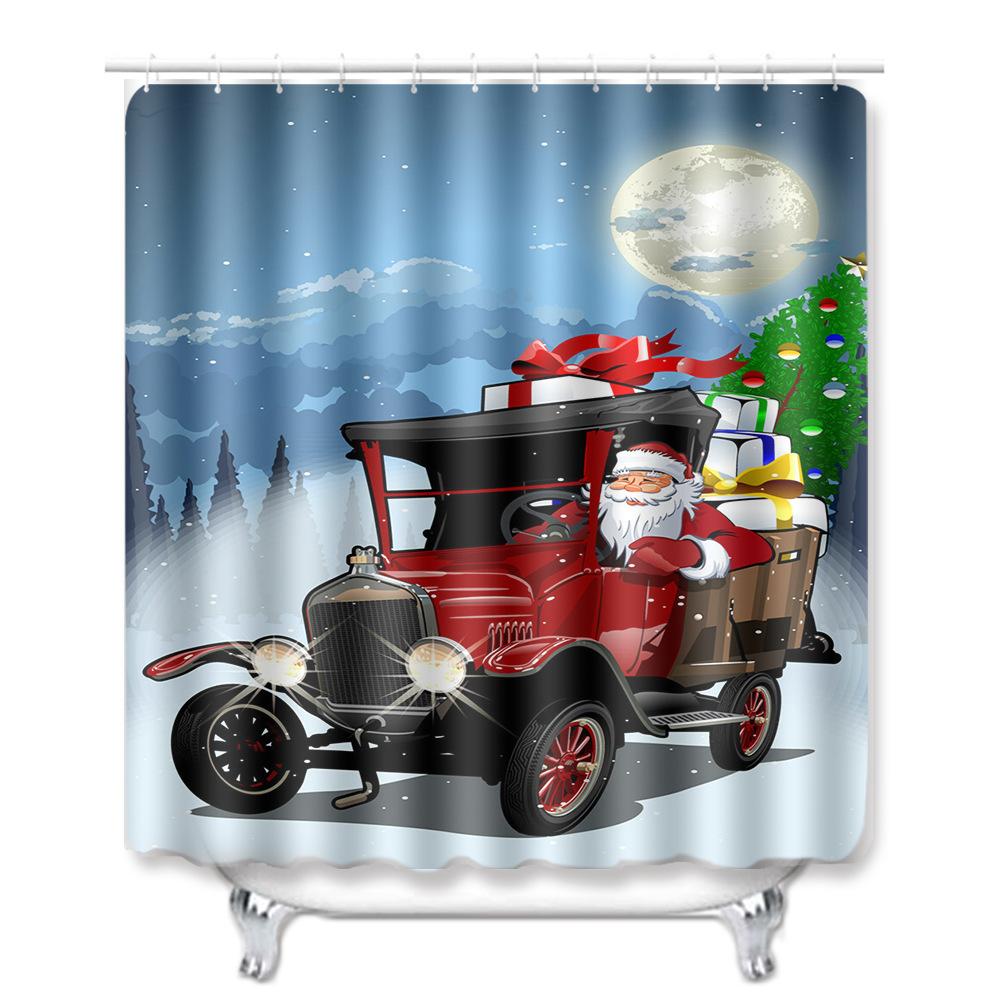 3D Digital Printing Christmas Waterproof Shower Curtain Four-Piece Bathroom Non-Slip Door Mat Bedroom Living Room Floor Mat Carpet