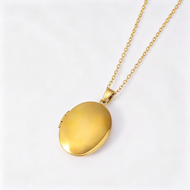 Oval Stainless Steel Photo Box Necklace with Mirror Finish