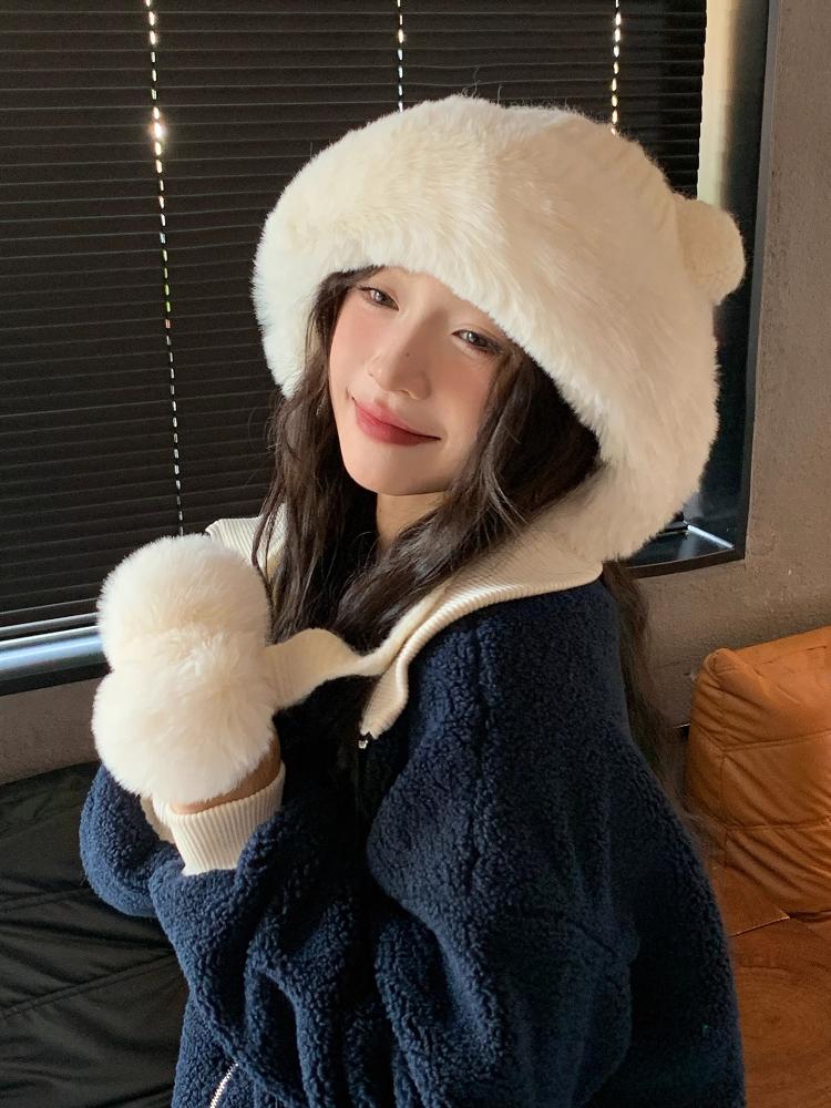 Winter Velvet Thickened Thermal Hat Women's New Cute Bear Ears Ear Hat