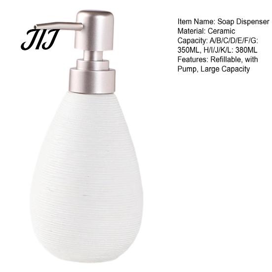 Easy Press Soap Dispenser Ceramic for Bathroom, 350/380ML Hand Bottle with Container Pump, Refillable Liquid Soap, Lotion and Shampoo Kitchen