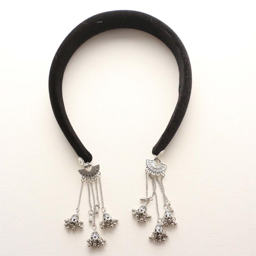 Flocking Vintage Hair Hoop Luxury Ethnic Style Headband Trendy Bell Tassel Hairband  Banquet
