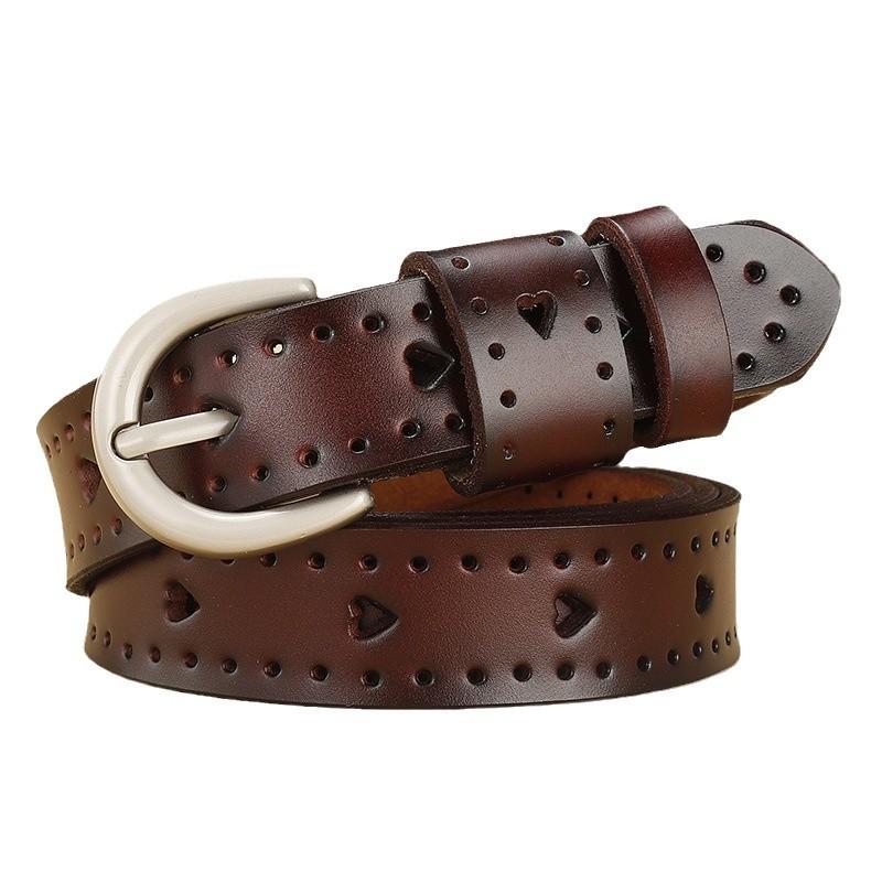 Women'S Belt Genuine Leather Genuine Cowhide Retro Hollow Simple Casual Fashion Decorative Belt Wear-Resistant