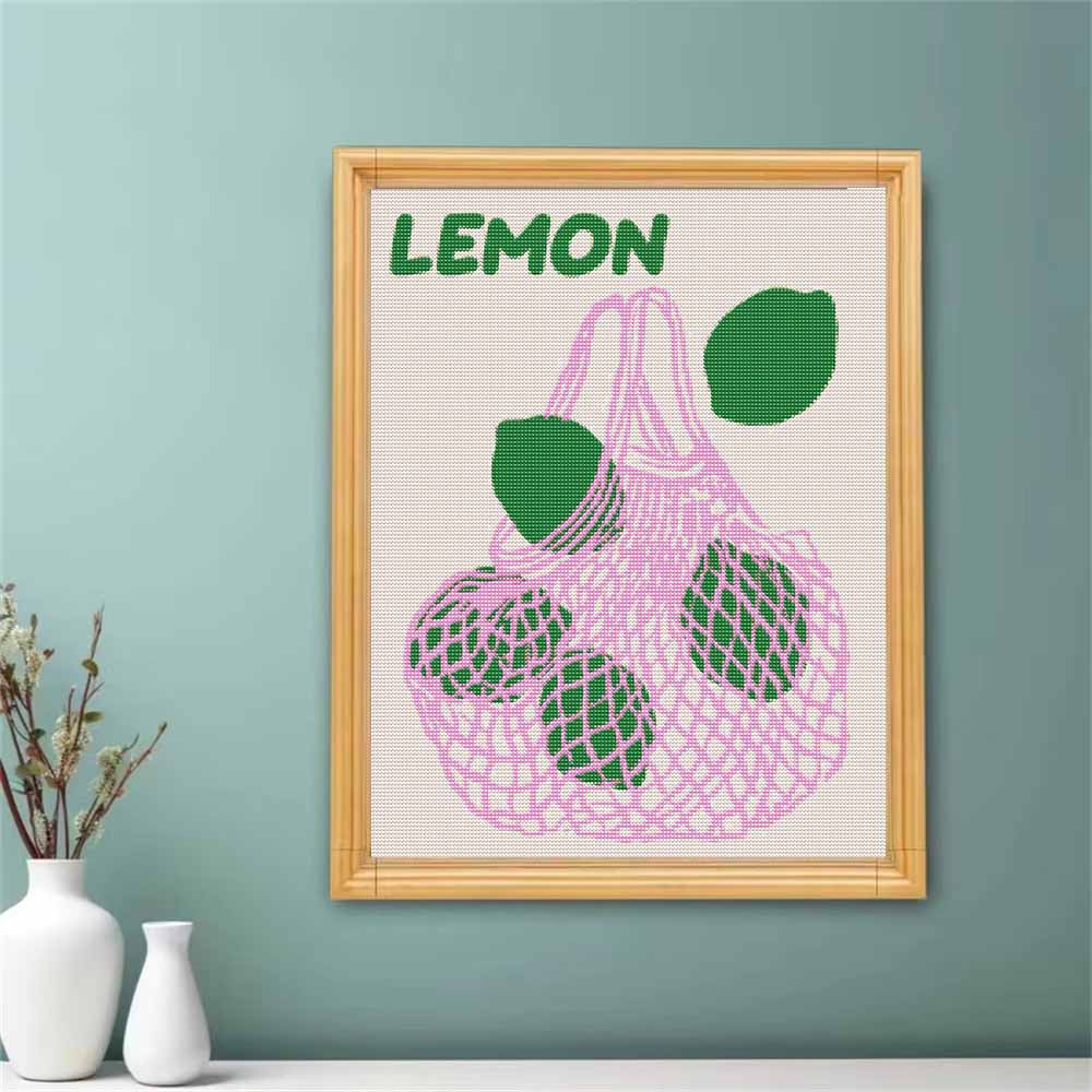 Diamond Painting DIY Kit Lemon Fruit Mesh Bag Design 5D Full Drill Rhinestone Art Canvas Relaxing Craft Home Kitchen Wall Decor
