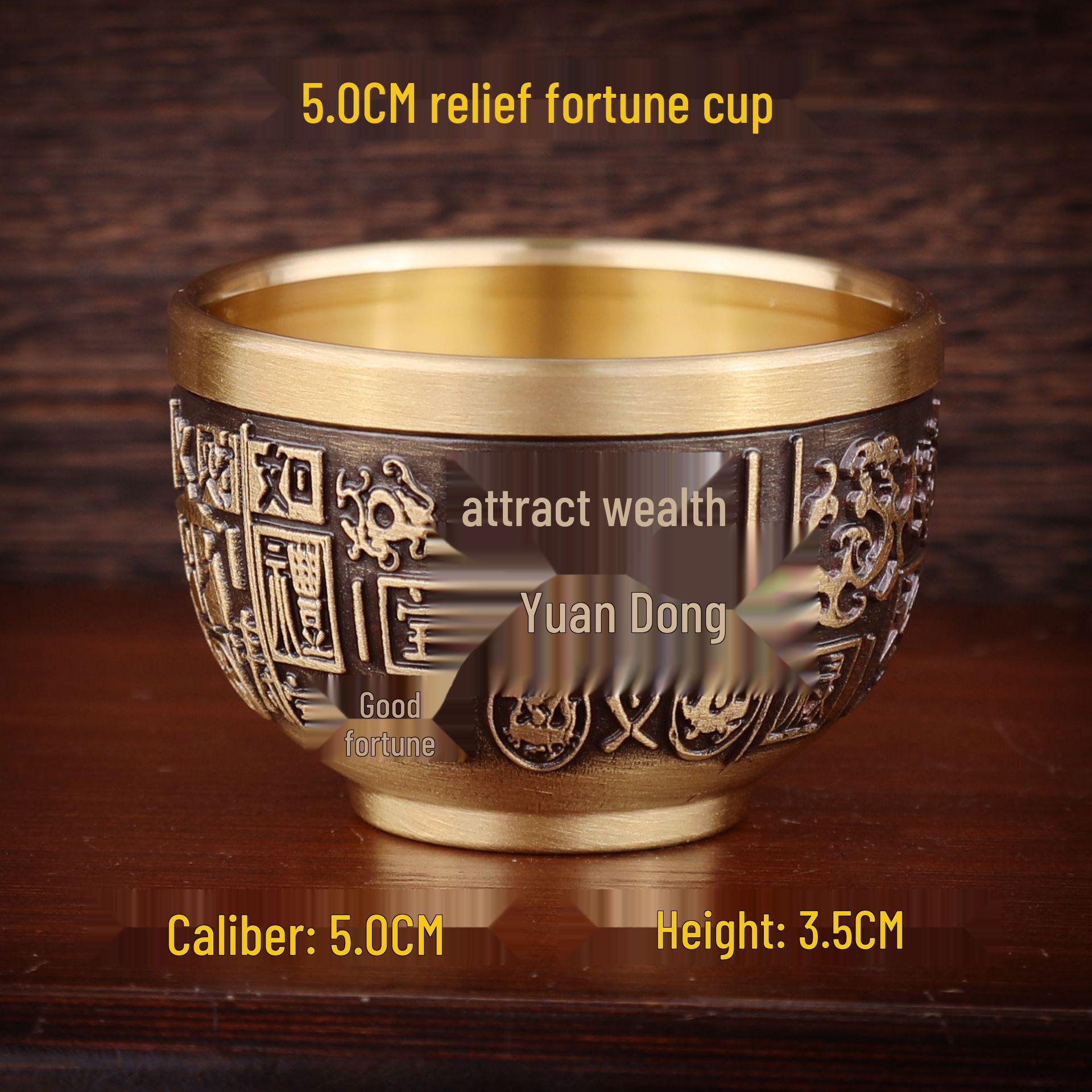 Brass Embossed Dragon and Phoenix Blessings Cup