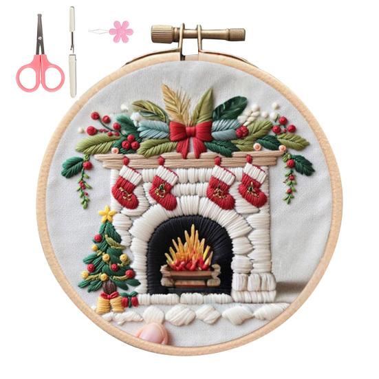 Christmas Embroidery Kit Winter Landscape Embroidery Starter Kit Santa Claus Embroidery Craft Set with Pattern Threads Needles for Beginners Adults
