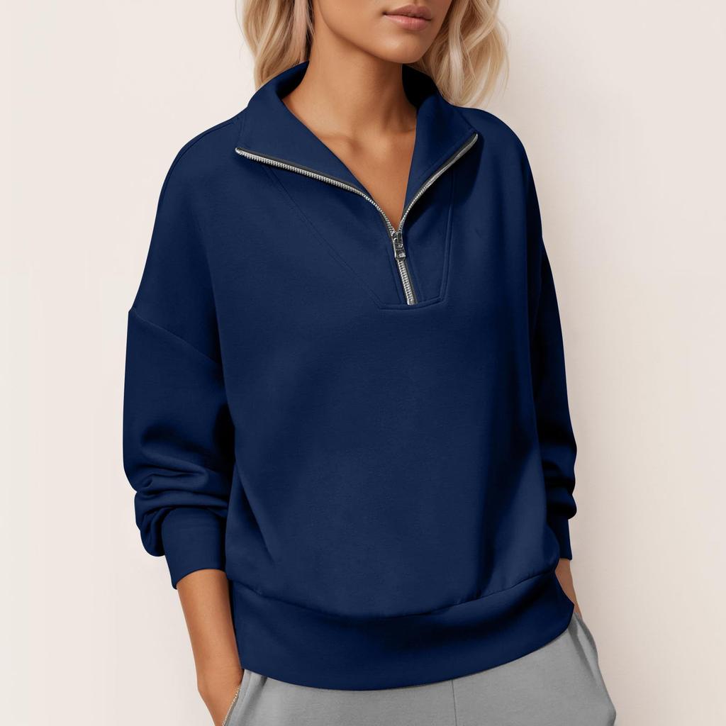 Damen Quarter-Zip Pullover Sweatshirt Lockerer Schnitt Lässig Einfach Langarm Leichtes Oberteil für den Alltag