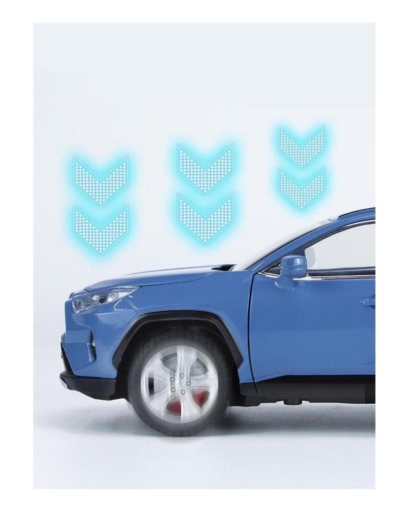 Model auta v měřítku 1/24 Toyota RAV 4 litý tlakový odlitek zpět s ovládáním klíče od auta Zvukové světlo Model Měřítko Auta Děti Kluci Hračky Dárky