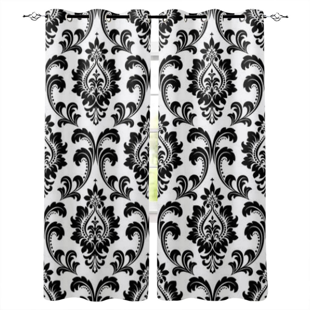 Black Baroque Pattern Window Curtain For Living Room Bedroom Luxury Home Kitchen Decor Items Curtains