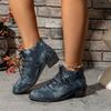 Fashion 2025 autumn lace-up mid-heel ankle boots for women, plus-size export denim British-style pointed-toe shoes