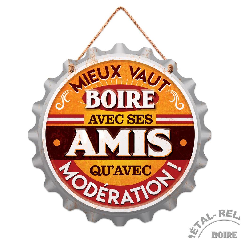 Les Trésors De Lily [A1354] - Metal Capsule Plate 'Better To Drink with Friends Than In Moderation! 3D Relief - 30 Cm