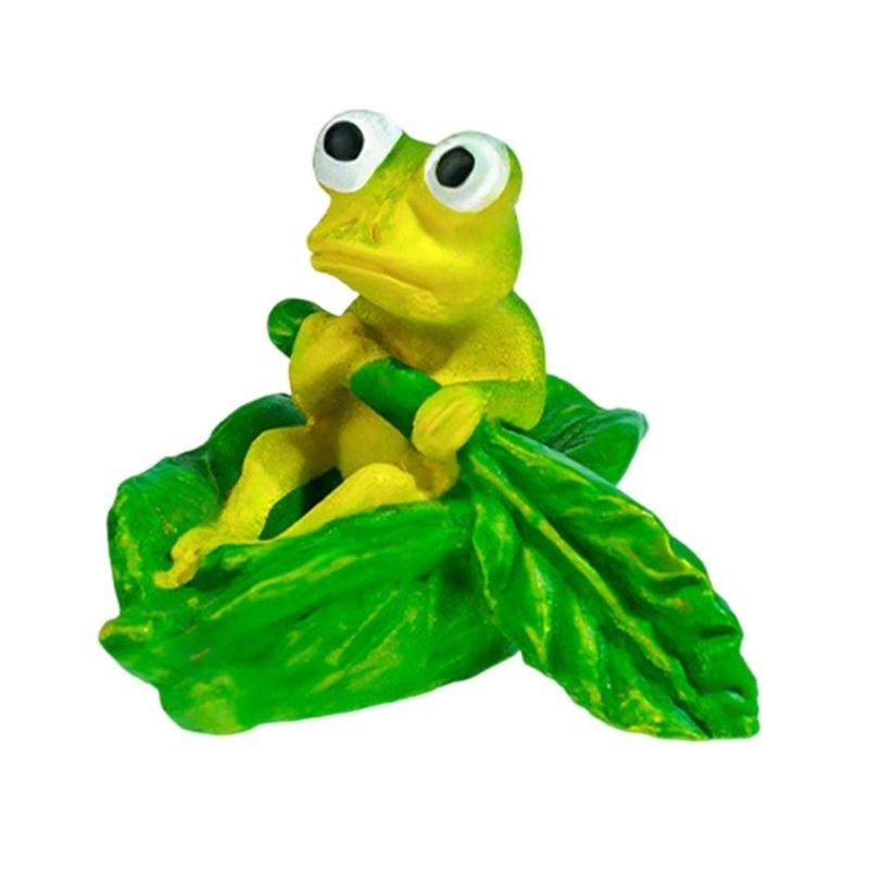 Frogs Figurine On Nelumbo Leaf Perfect For Miniature Garden Gift Living Room Table Figure