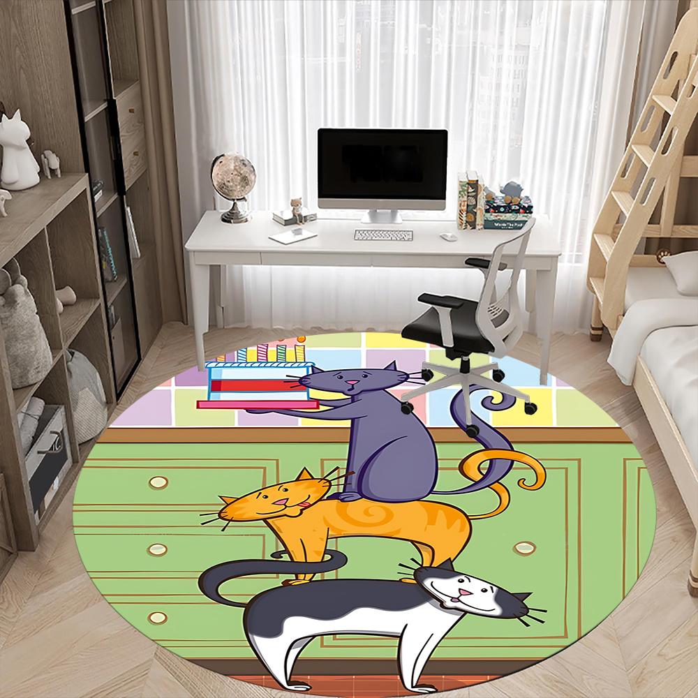 1pc Cat Party Office Round Area Rug, Indoor Mat Suitable ForOffice, Under Office Chairs Bedroom Living Room Home Decor, Room Deco Q130