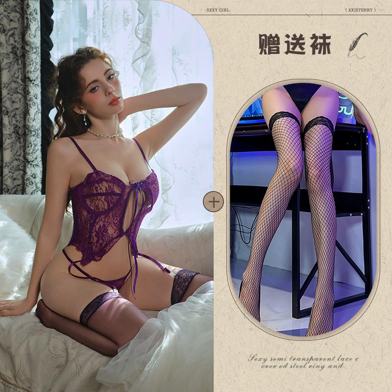Sex underwear, sexy lace, pure desire perspective one-piece suit, hollow suspender, waist uniform