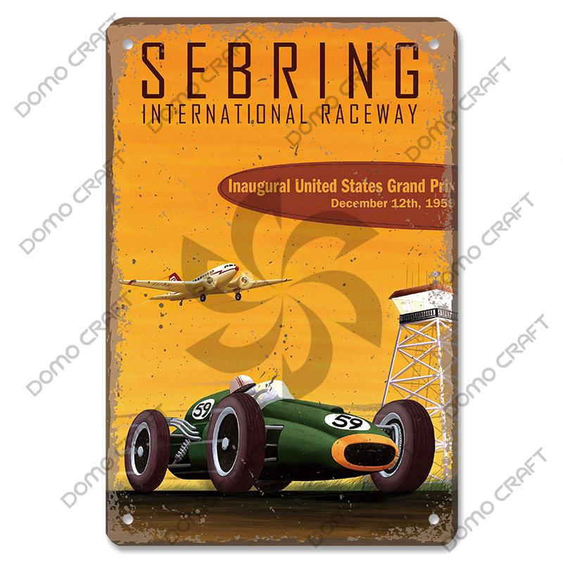 Racing Car Plaque Metal Tin Signs F1 Racetrack Vintage Metal Poster Wall Art Decor for Garage Racing Club Home