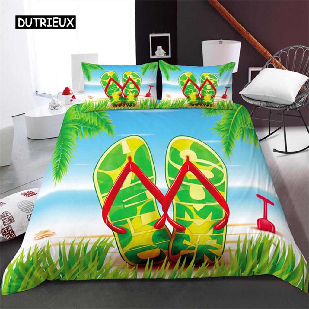 Beach Scenery Duvet Cover Summer Hawaii Landscape Bedding Set Twin Full King For Girl Boys Microfiber Tropical Trees Quilt Cover